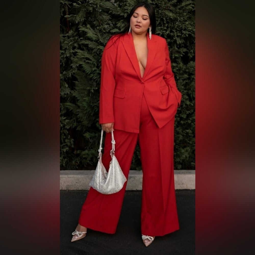 A New Day Red Satin Wide Leg Pants Women’s Dressy Trousers Pull On Chic
